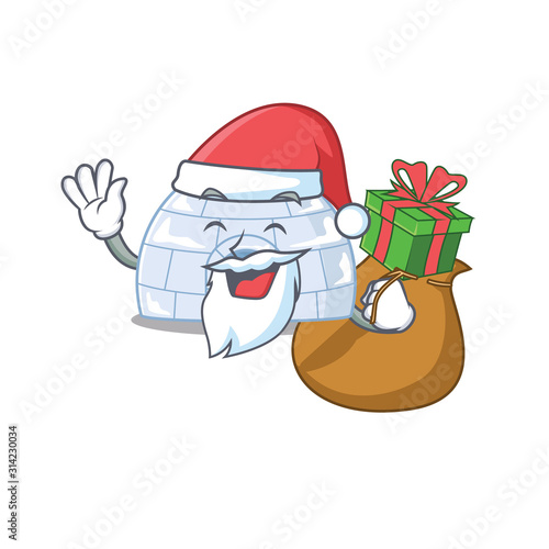 Santa igloo Cartoon character design having box of gift