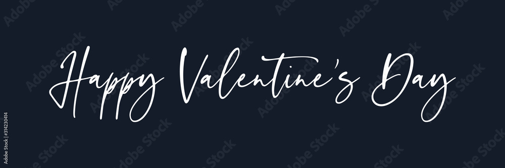 Happy Valentine's Day lettering white text handwriting calligraphy isolated on black background. Greeting Card Vector Illustration Happy Valentine's Day lettering white text handwriting calligraphy isolated on black background. Greeting Card Vector Illustration