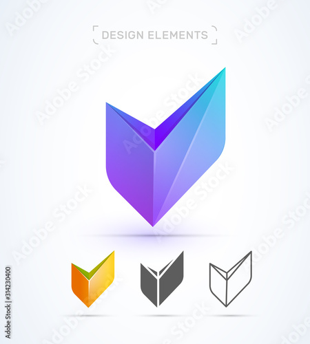 Vector letter V, check mark logo design template. Material design, origami paper, fluent flat and line art styles. Twisted app icon Free Download Vector letter V, check mark logo design template. Material design, origami paper, fluent flat and line art styles. Twisted app icon - GFXLoad