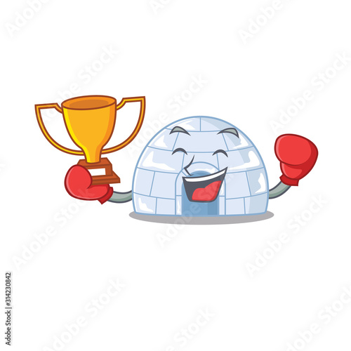 fantastic Boxing winner of igloo in mascot cartoon style