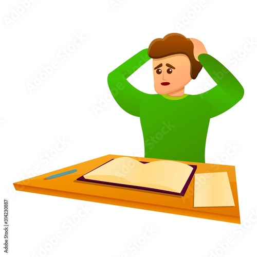 Student stress exam preparation icon. Cartoon of student stress exam preparation vector icon for web design isolated on white background