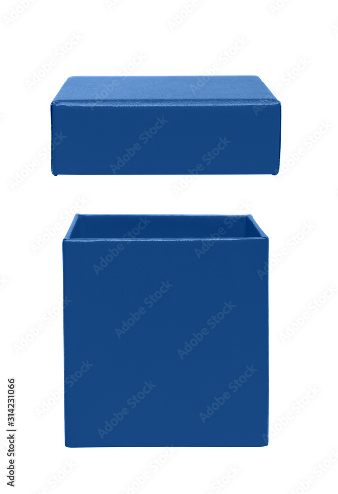 Christmas and New Year's Day. Opened classic blue gift box isolated. Happy Christmas and New Year's Day. Opened classic blue gift box isolated. Happy