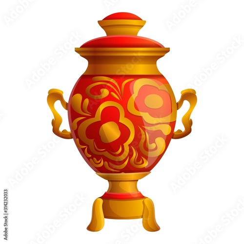 Floral design samovar icon. Cartoon of floral design samovar vector icon for web design isolated on white background