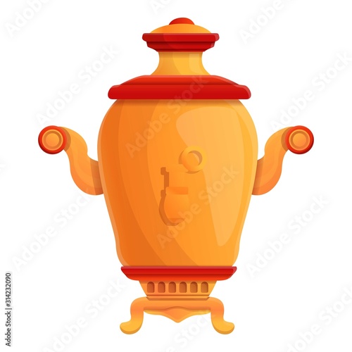 Russian samovar icon. Cartoon of russian samovar vector icon for web design isolated on white background