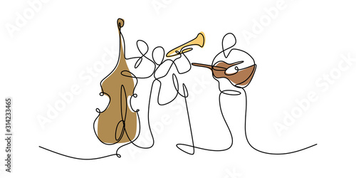 continuous line drawing of jazz music.