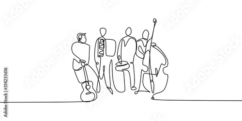 continuous line drawing of jazz music.
