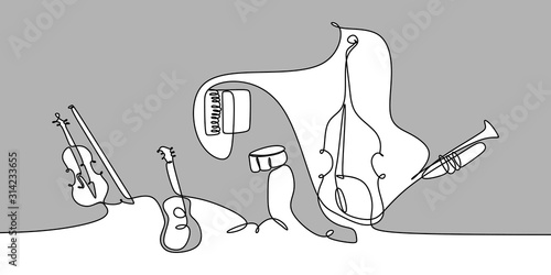 Fotografie continuous line drawing of jazz music.