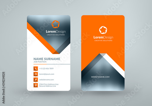 Vertical double-sided business card template. Vector illustration. Stationery design