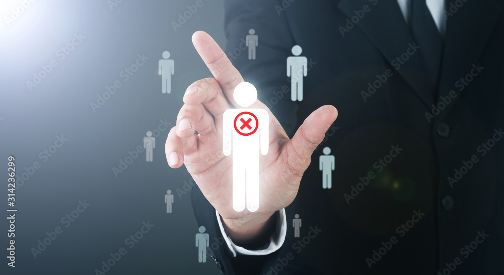 Obraz premium Man without head standing Catching Pose wrong Visual Human.Human resources. CRM and recruitment Business concept