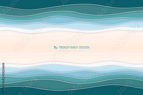 Abstract deep blue and green wavy sea background with sand space. illustration vector eps10