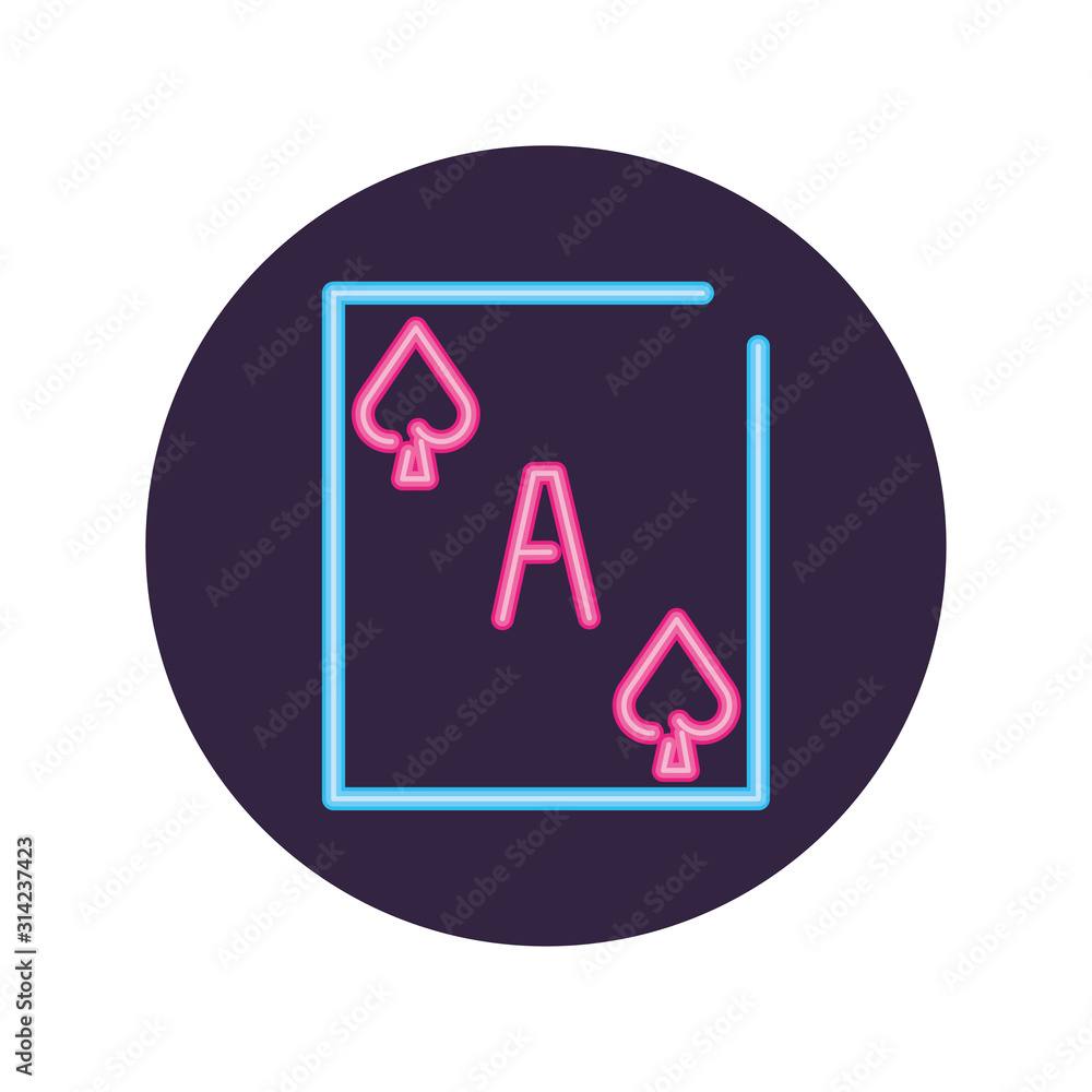 Neon casino card inside circle vector design Neon casino card inside circle vector design