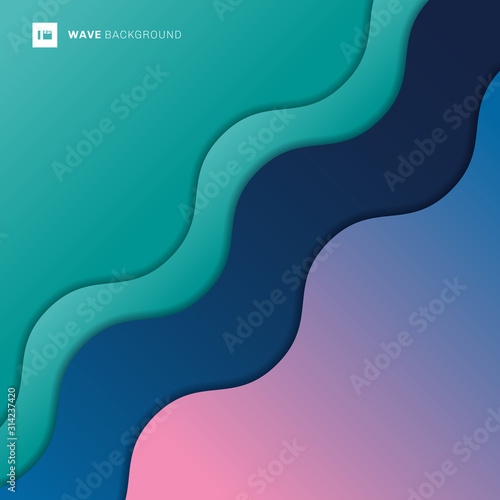 Abstract background green, blue, pink color diagonal waves layer