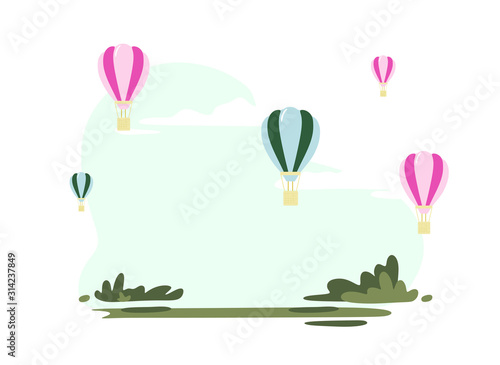 vector pattern with balloons on a white background with clouds (pink and blue)