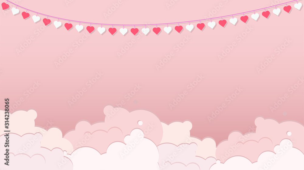 Hearts above cloud vector background.
