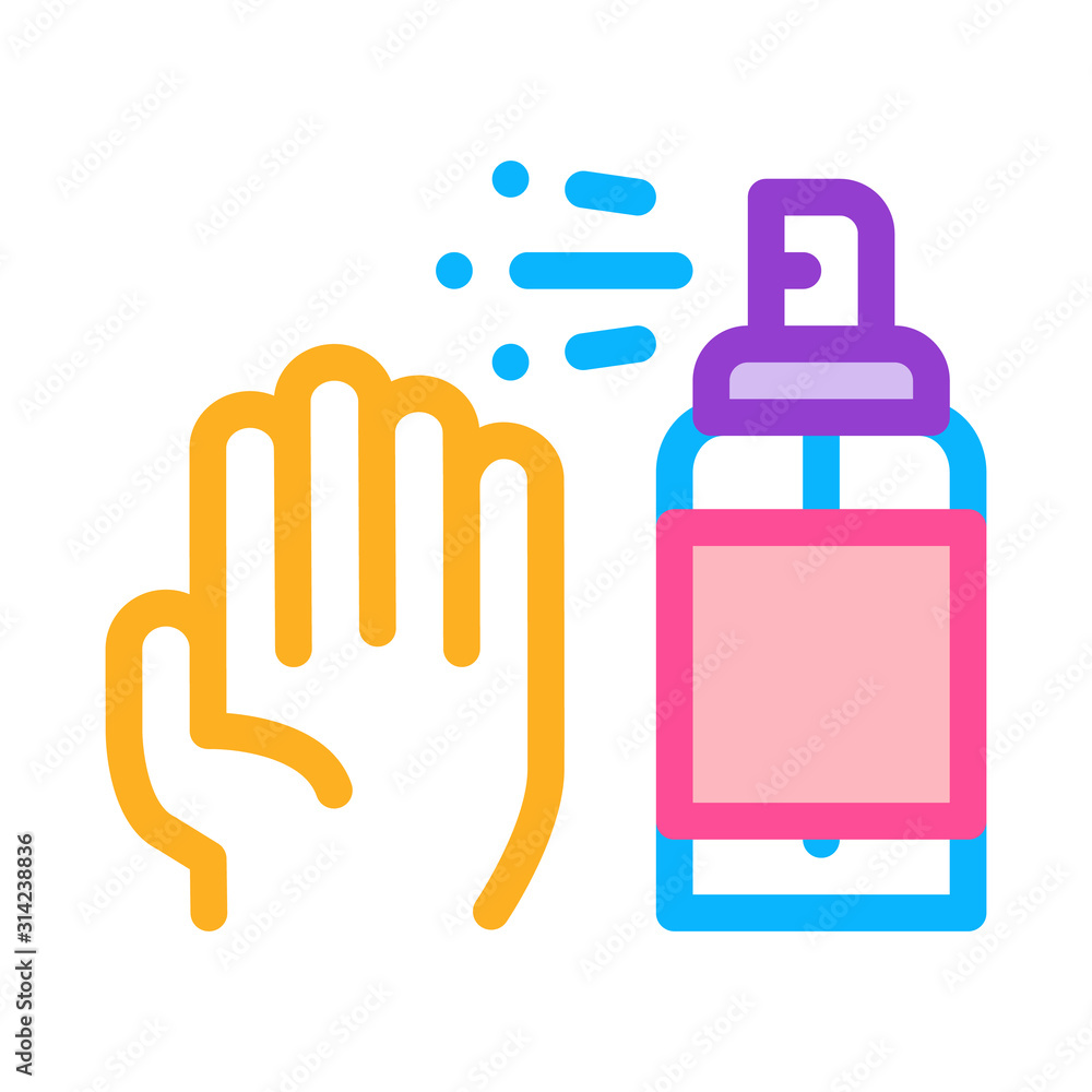 Hand And Bottle Spray Icon Vector. Outline Hand And Bottle Spray Sign. Isolated Contour Symbol Illustration Hand And Bottle Spray Icon Vector. Outline Hand And Bottle Spray Sign. Isolated Contour Symbol Illustration