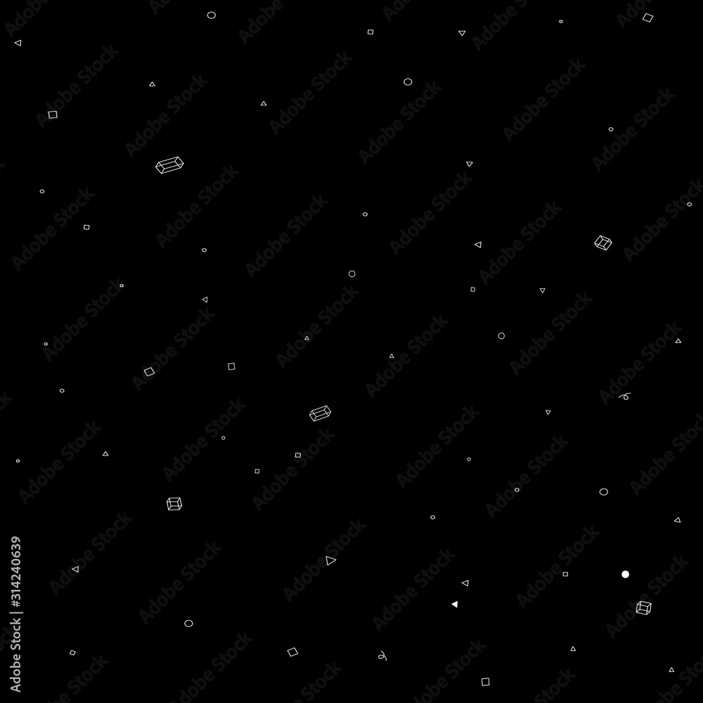 Seamless vector pattern. Black Backgraund in style Doodle with circles rings and cubes. Seamless vector pattern. Black Backgraund in style Doodle with circles rings and cubes.