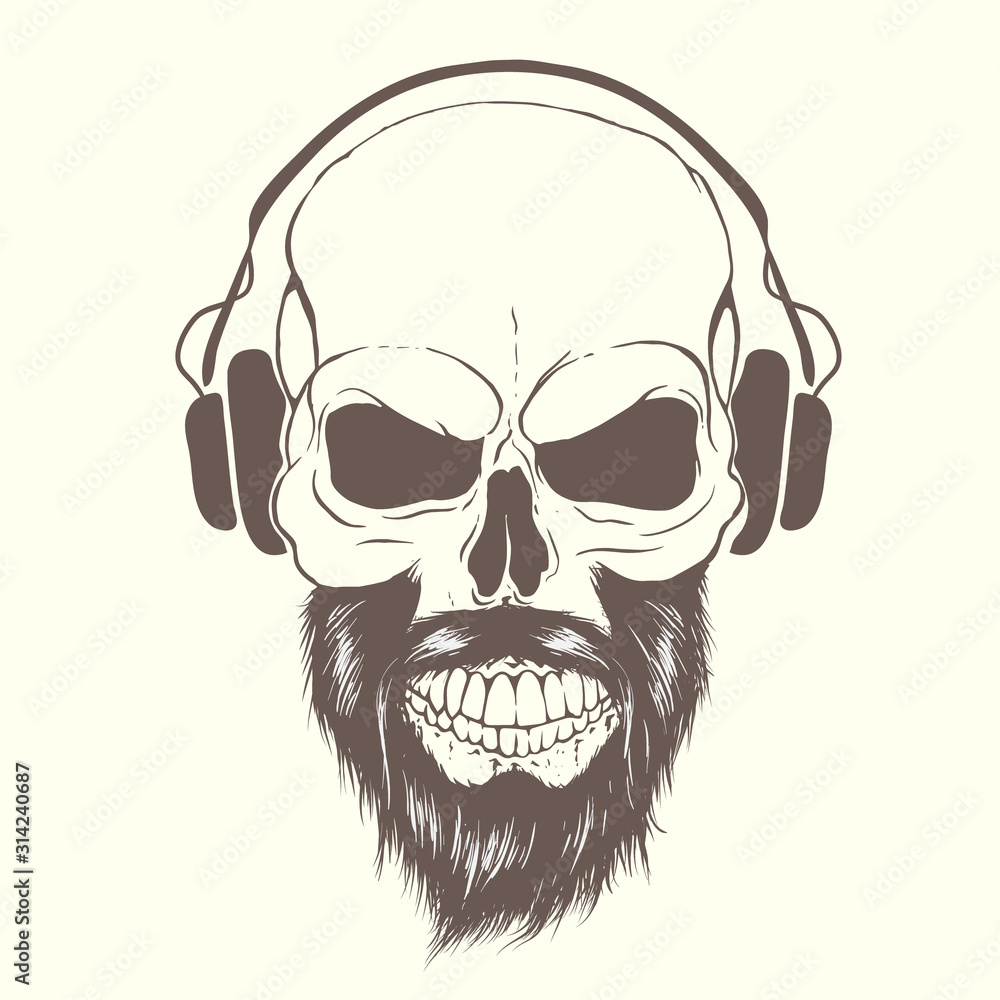 skull with beard and headphones skull with beard and headphones