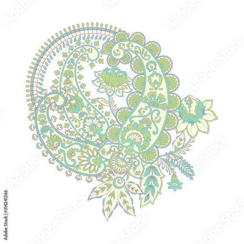 Paisley vector ornament. Fantastic flower, leaves