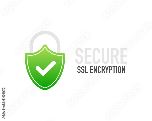 Secure connection icon vector illustration isolated on white background, flat style secured ssl shield symbols, protected safe data encryption technology, https certificate privacy sign.