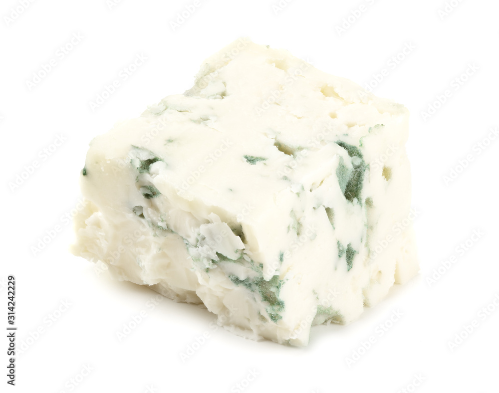 cut of blue cheese isolated on white background. macro