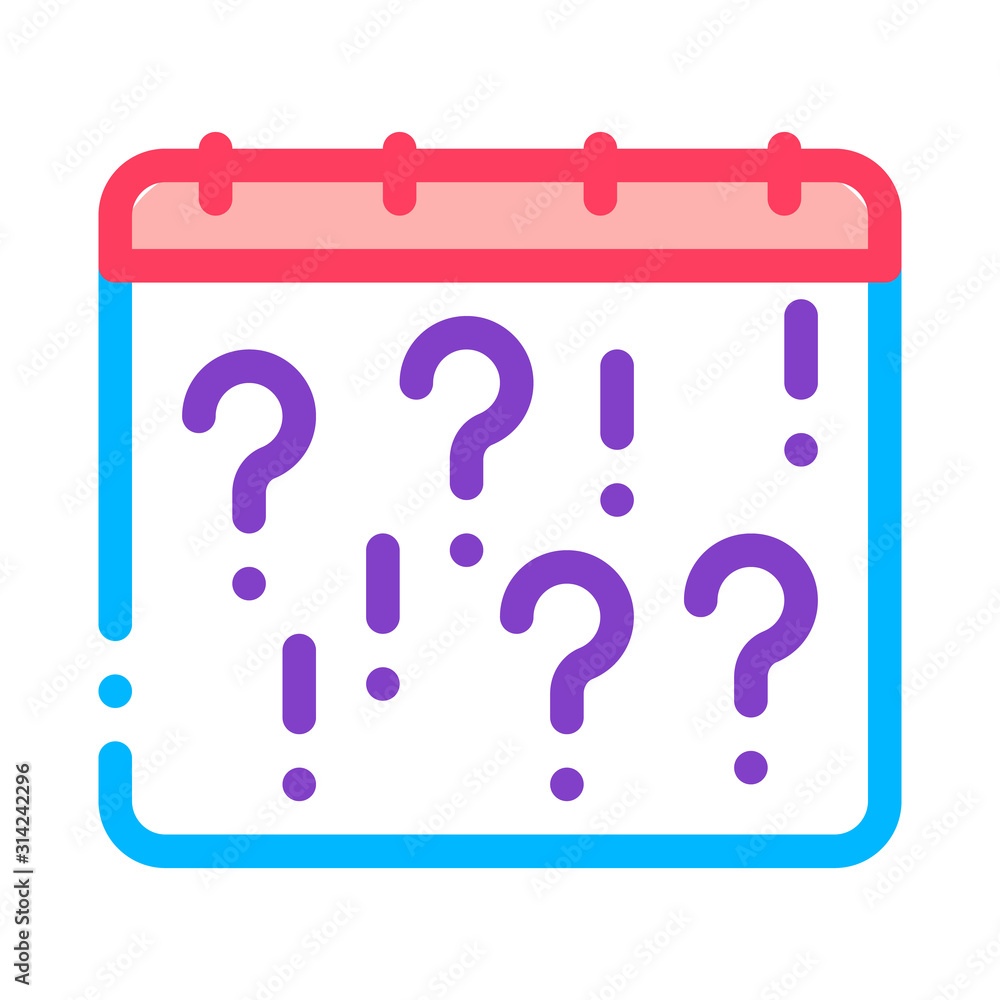 Calendar With Question Icon Vector. Outline Calendar With Question Sign. Isolated Contour Symbol Illustration Calendar With Question Icon Vector. Outline Calendar With Question Sign. Isolated Contour Symbol Illustration