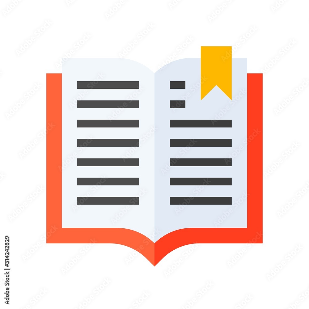 Open book with bookmark, flat style icon Open book with bookmark, flat style icon