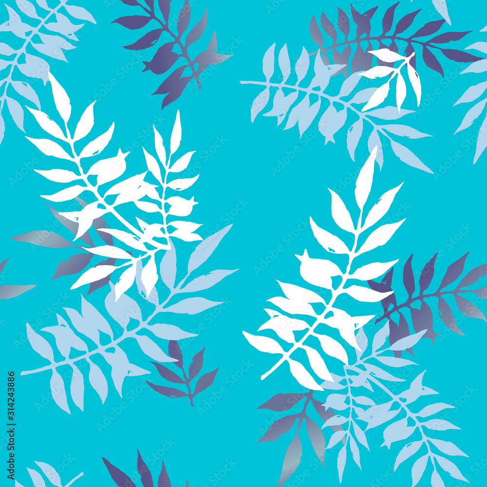 Fototapeta premium seamless pattern with stylized white and gray branches leaves isolated on blue background