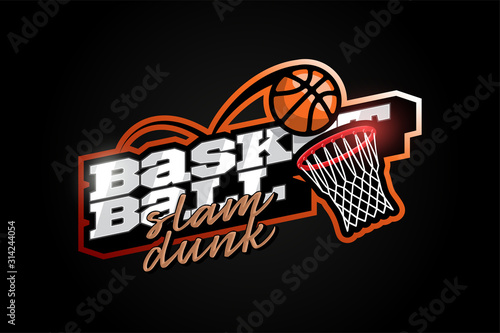 Modern professional Typography basketball sport retro style vector emblem and template logo design. Funny greetings for clothes, card, badge, icon, postcard, banner, tag, stickers, print