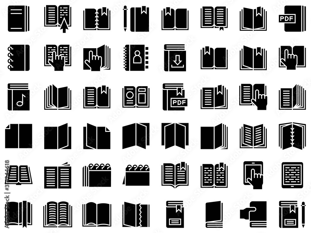 Book and Notebook vector solid icon set Book and Notebook vector solid icon set