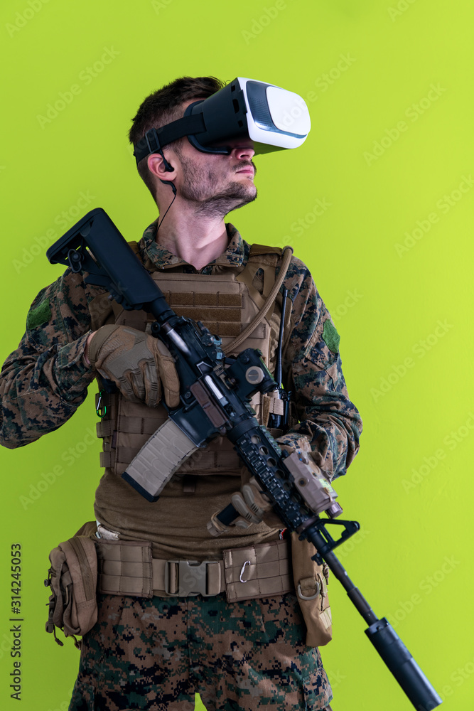 Fototapeta premium soldier virtual reality green background
