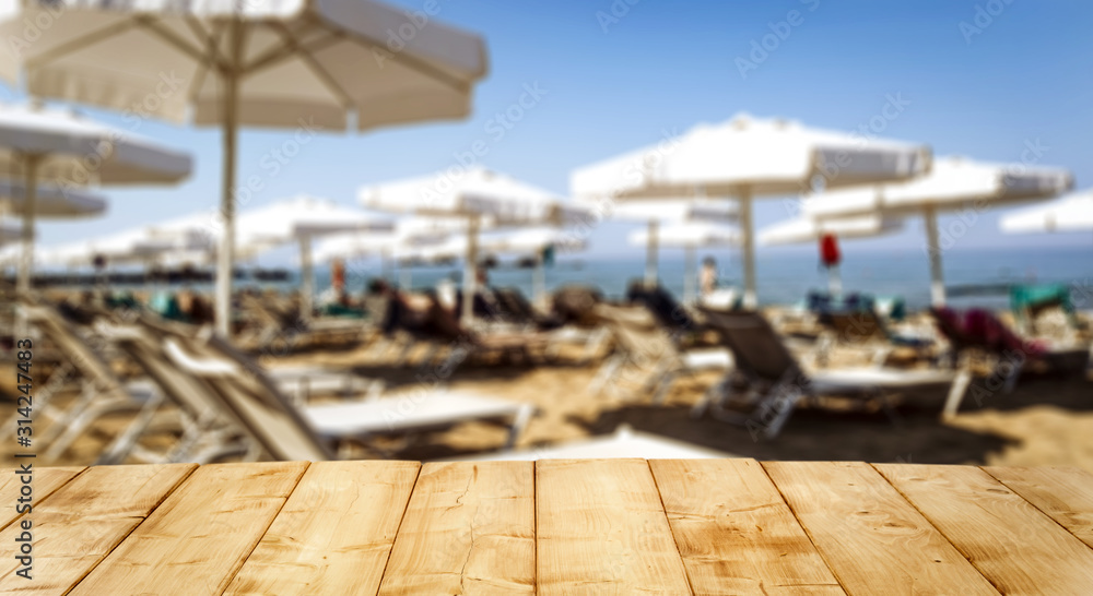 Table background of free space and beach landscape 