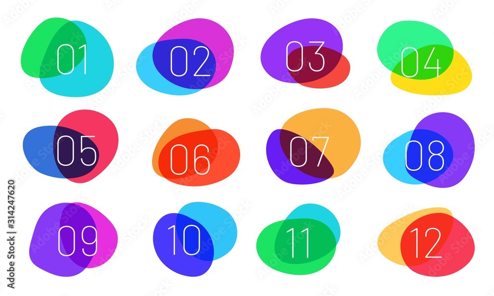 Fluid shapes bullet points from one to twelve Fluid shapes bullet points from one to twelve