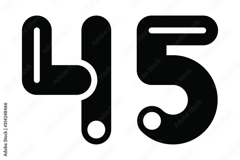 Numbers 45, stylized for use in graphic design
