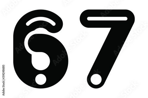Numbers 67, stylized for use in graphic design