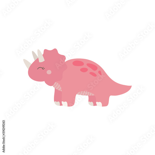 Prehistoric dinosaur vector illustration. Hand drawn Triceratops dinosaur. Isolated.