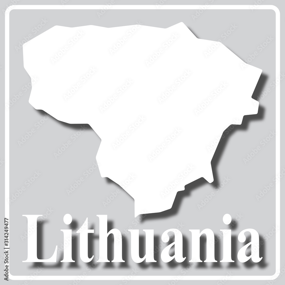 gray icon with white silhouette of a map Lithuania gray icon with white silhouette of a map Lithuania