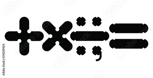signs plus, multiply, equal, exclamation mark, grid, stylized for use in graphic design