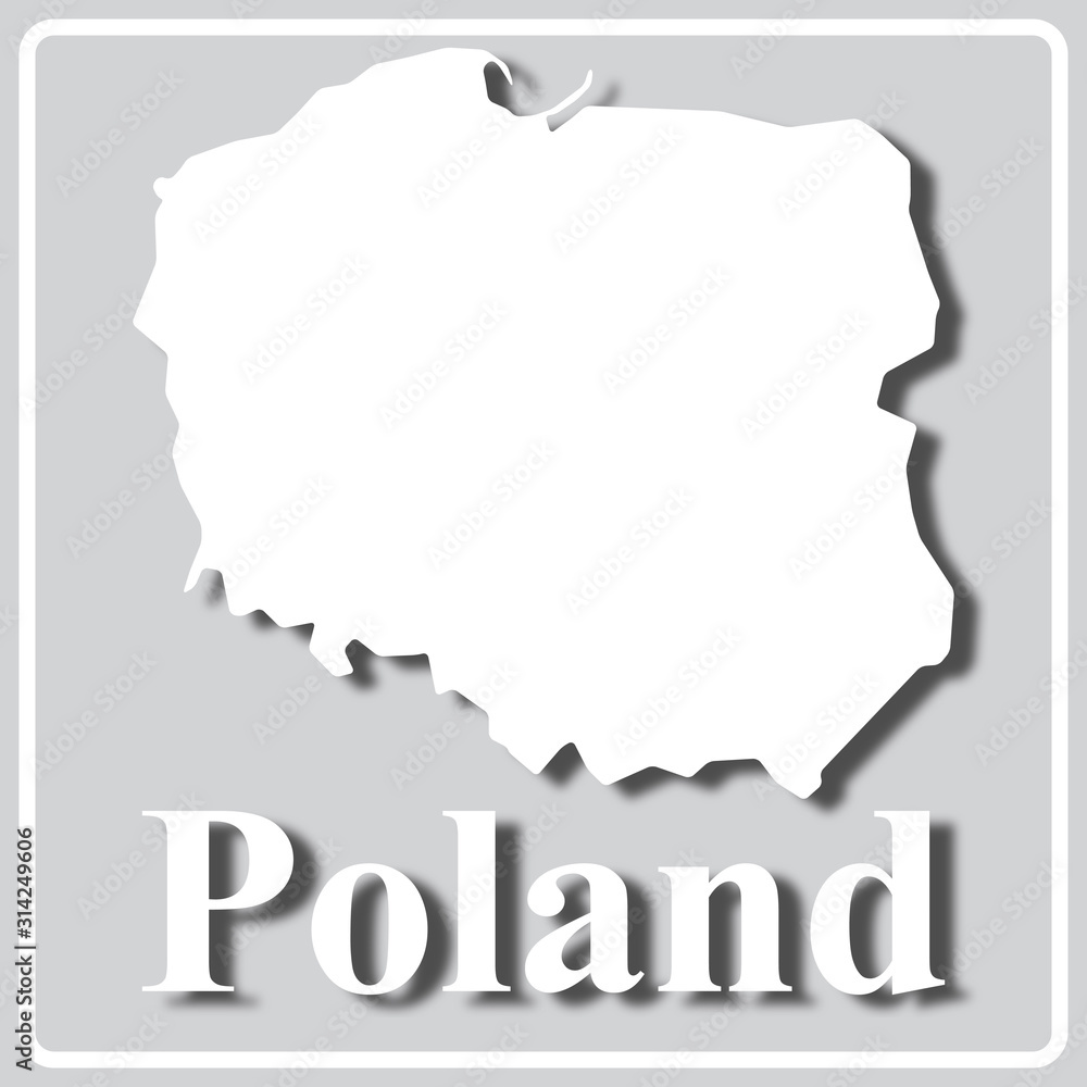 gray icon with white silhouette of a map Poland gray icon with white silhouette of a map Poland