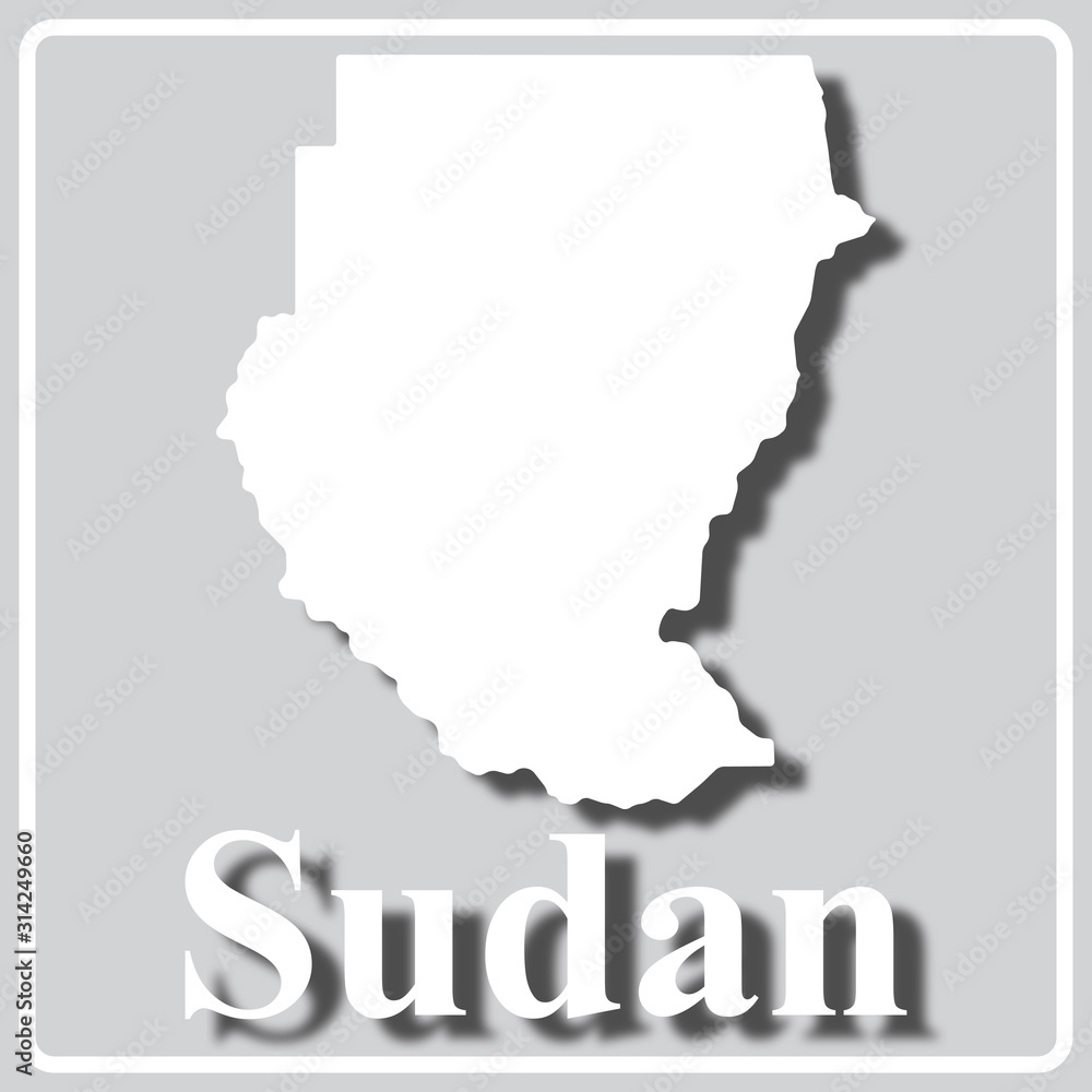 gray icon with white silhouette of a map Sudan gray icon with white silhouette of a map Sudan
