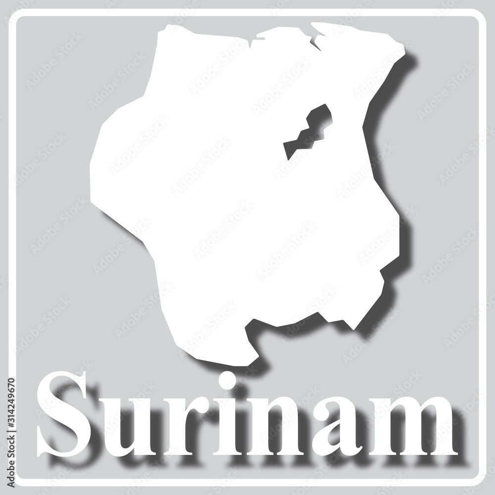 gray icon with white silhouette of a map Surinam