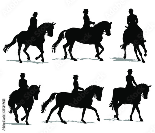 Dressage Horse and Rider Silhouette Set Isolated
