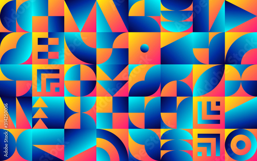 Geometric pattern with retro Bauhaus styled vibrant shapes