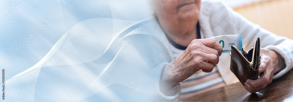Budget concept of elderly people; panoramic banner