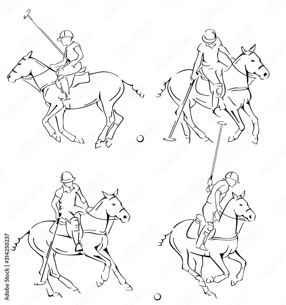 Polo Player Horse and Rider Line Art Icon Set Isolated Polo Player Horse and Rider Line Art Icon Set Isolated