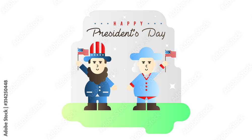 Abraham Lincoln and George Washington Cartoon in President's Day Illustration Vector