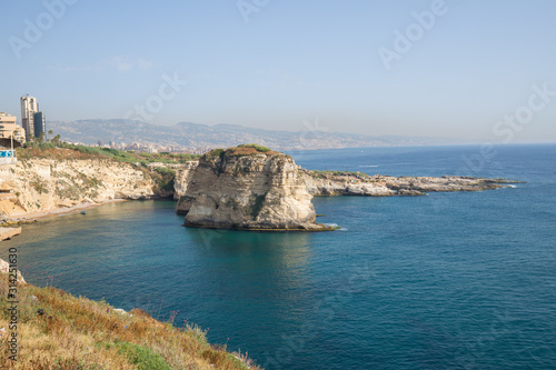 View of Pigeon Rock (Raouche Rocks), Corniche Beirut. Beirut. Lebanon - June, 2019