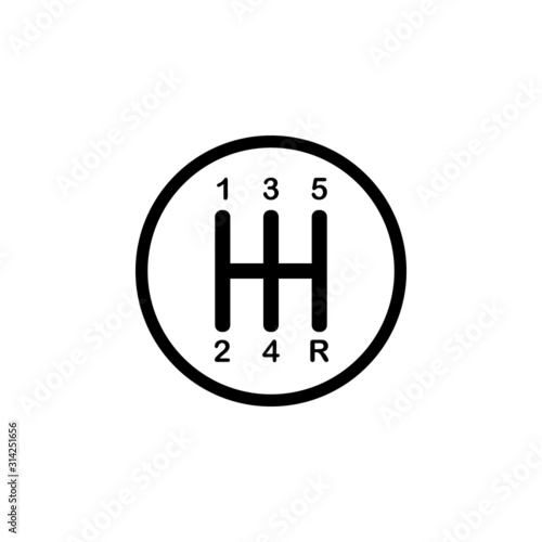 Gear shift icon, manual transmission with 5 speed and reverse, vector illustration.