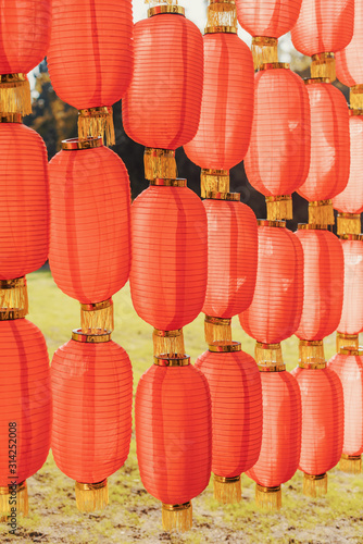 Red chinese lanterns hanged for the chinese new year in China