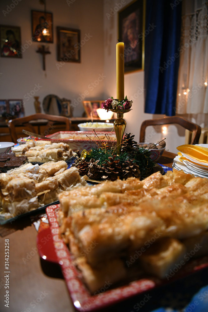 Beautifully decorated food during the holidays. Abundant festive dining.