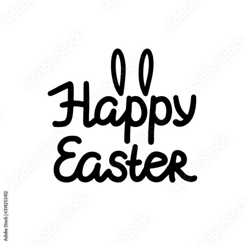 Hand drawn Happy Easter calligraphy and lettering  on white background.  Best decoration for spring holiday greeting card and invitation of the happy Easter day, poster, banner template lettering